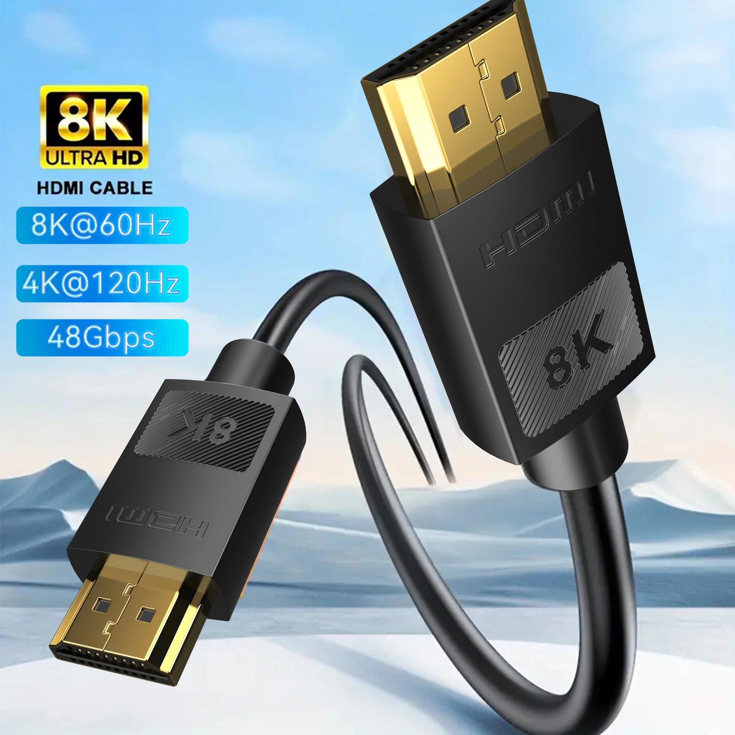 Cable HDMI 2.1 8K: 48 Gbps de ultraalta velocidad 4K a 120 Hz 8K a 60 Hz (1 m/3,3 pies)