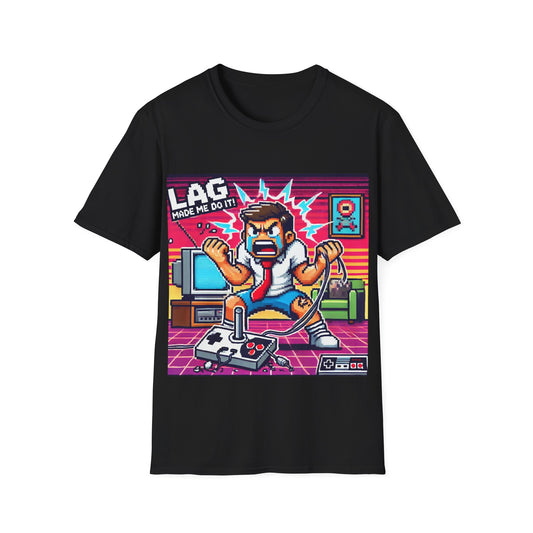 Funny Gamer Unisex Softstyle T-Shirt - 'Lag Made Me Do It' Design
