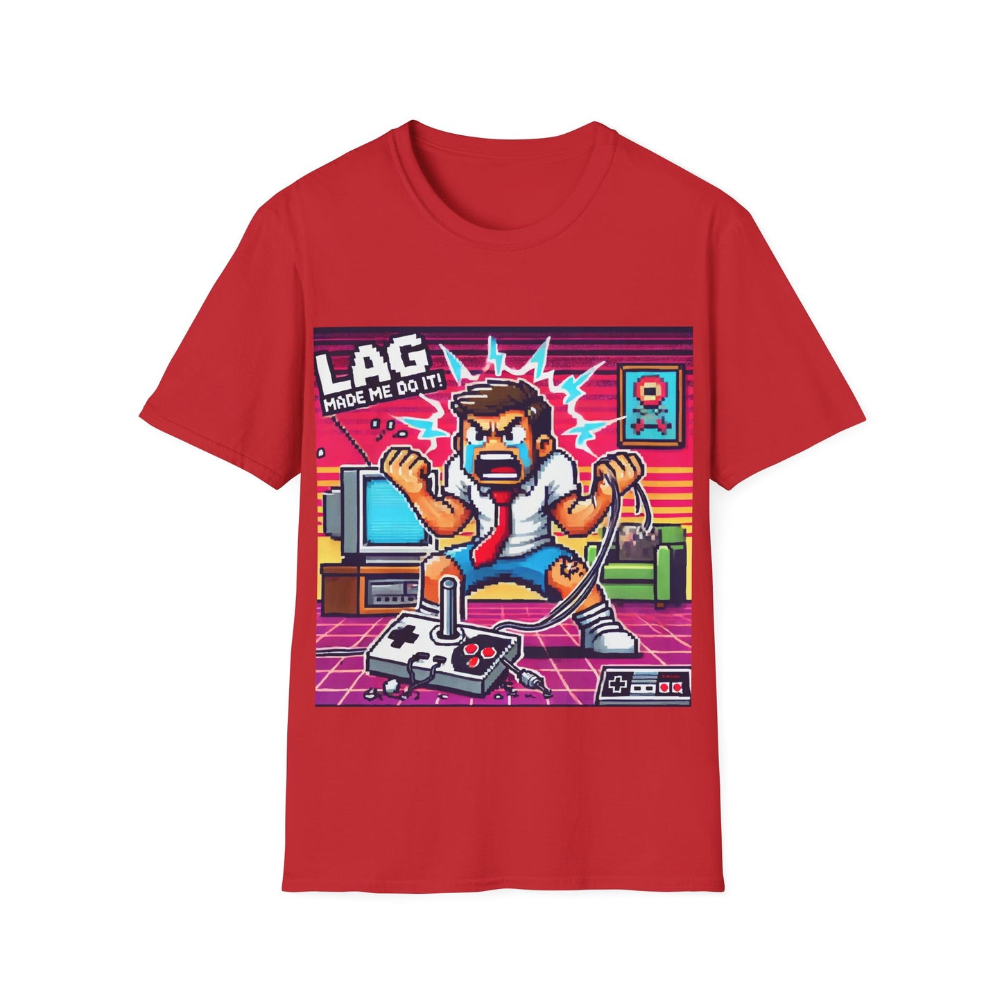 Funny Gamer Unisex Softstyle T-Shirt - 'Lag Made Me Do It' Design