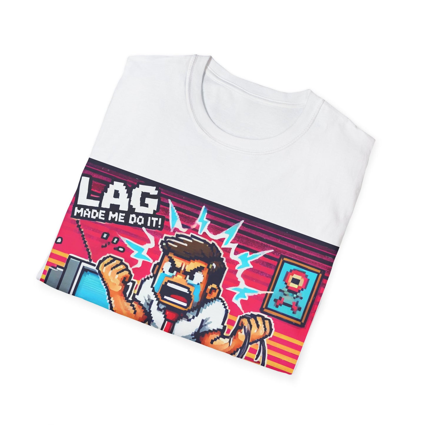 Funny Gamer Unisex Softstyle T-Shirt - 'Lag Made Me Do It' Design