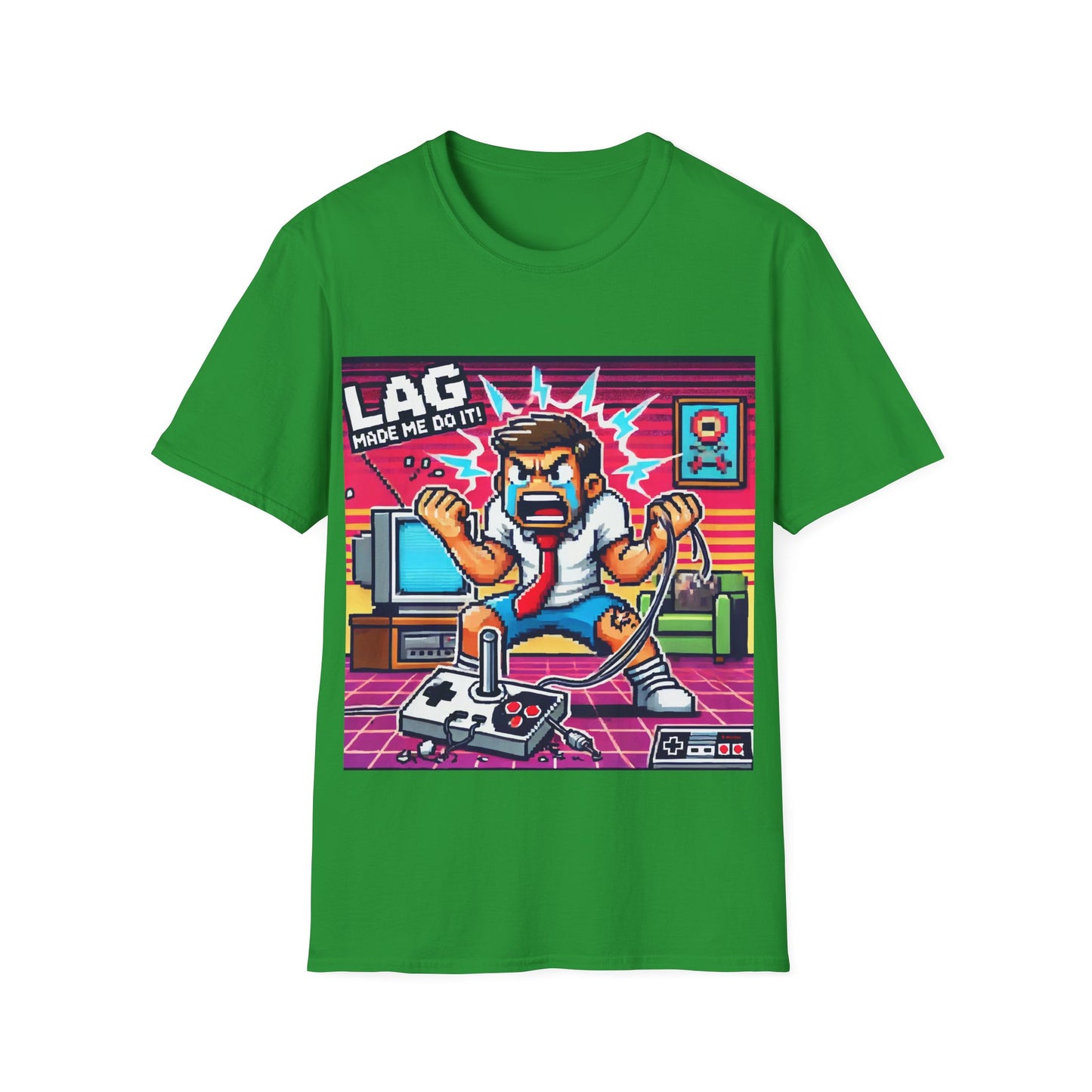Funny Gamer Unisex Softstyle T-Shirt - 'Lag Made Me Do It' Design