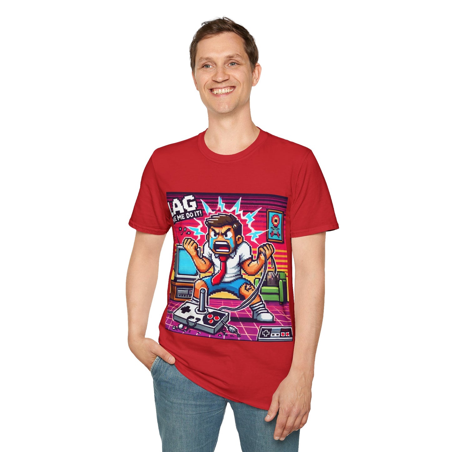 Funny Gamer Unisex Softstyle T-Shirt - 'Lag Made Me Do It' Design