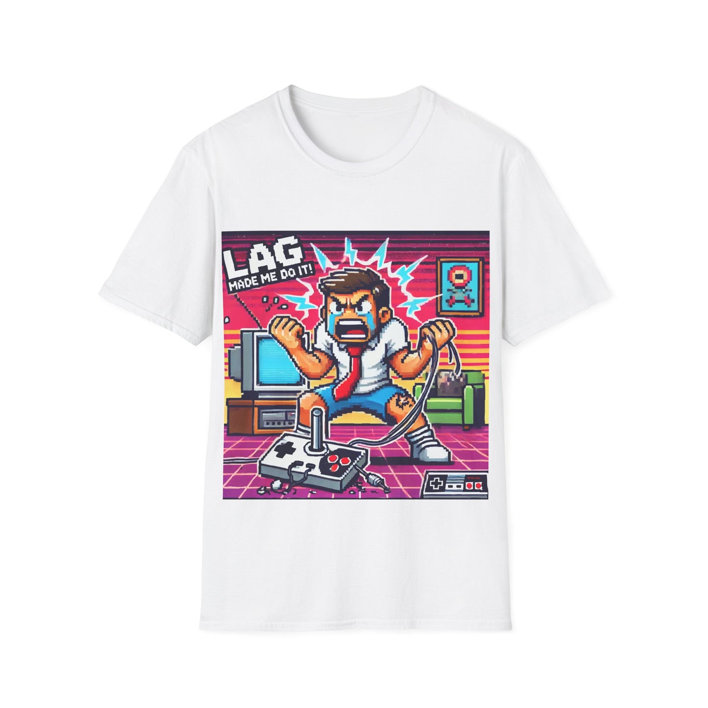 Funny Gamer Unisex Softstyle T-Shirt - 'Lag Made Me Do It' Design