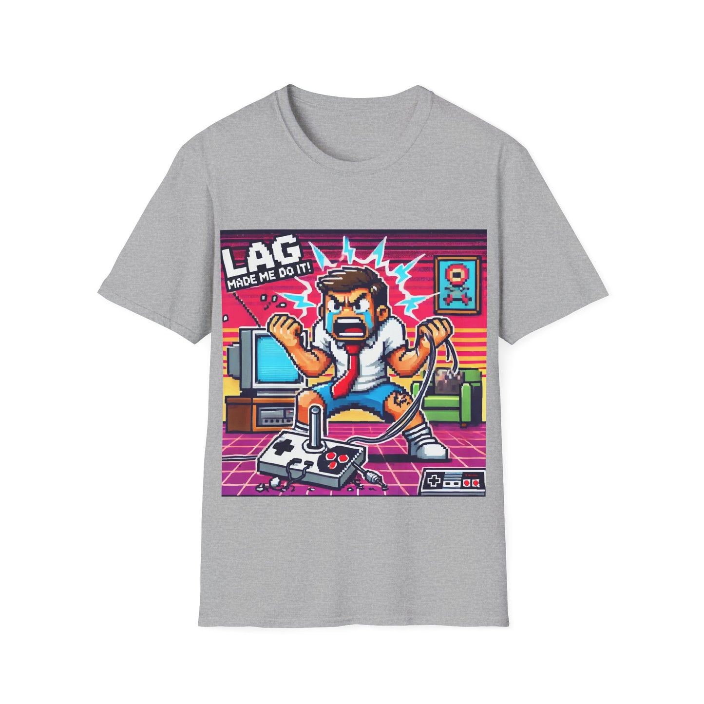 Funny Gamer Unisex Softstyle T-Shirt - 'Lag Made Me Do It' Design