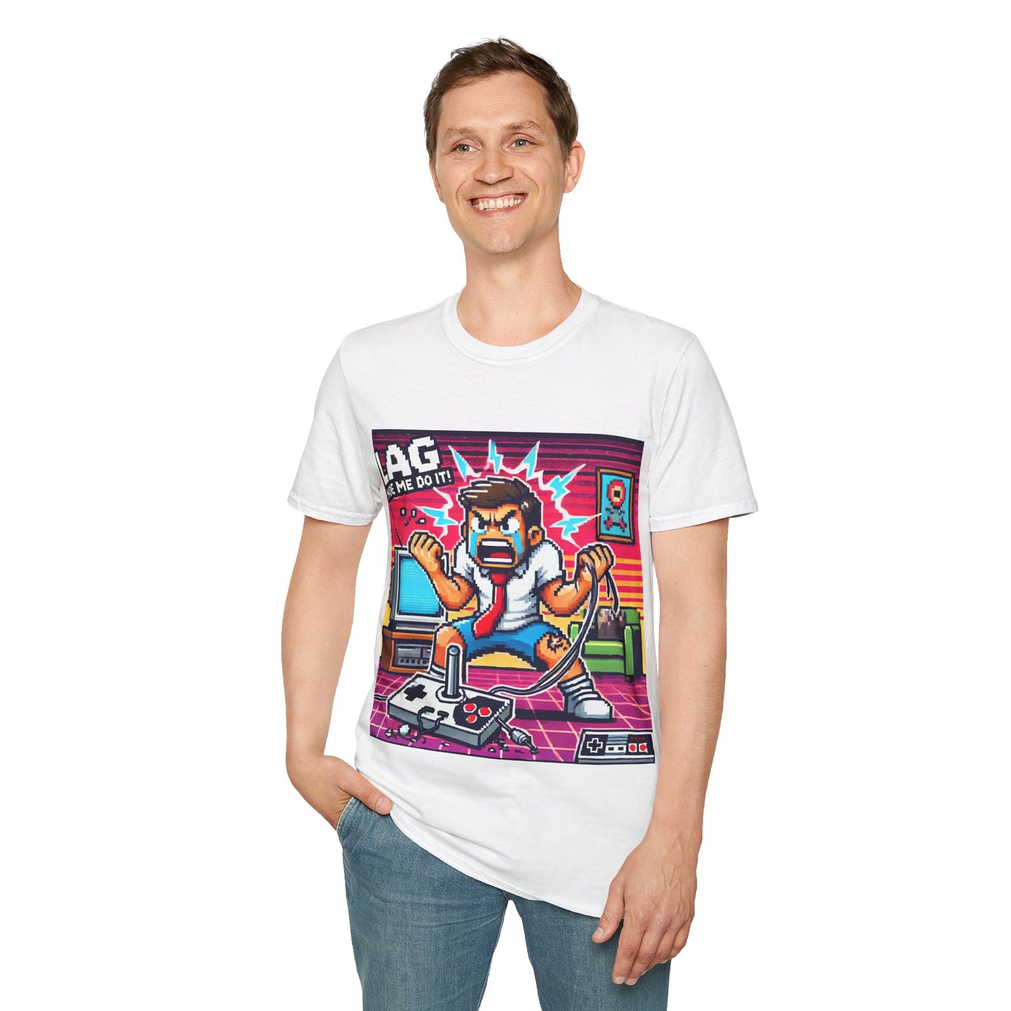 Funny Gamer Unisex Softstyle T-Shirt - 'Lag Made Me Do It' Design