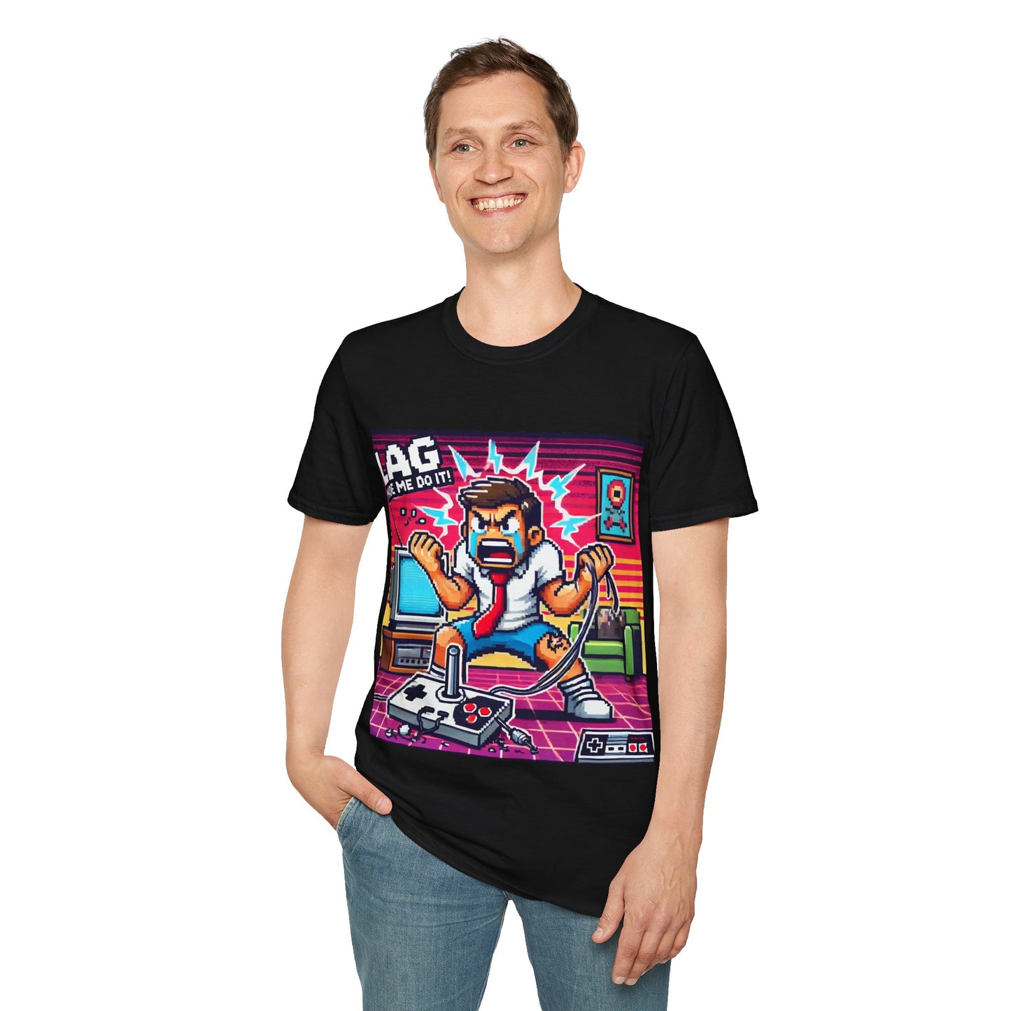 Funny Gamer Unisex Softstyle T-Shirt - 'Lag Made Me Do It' Design