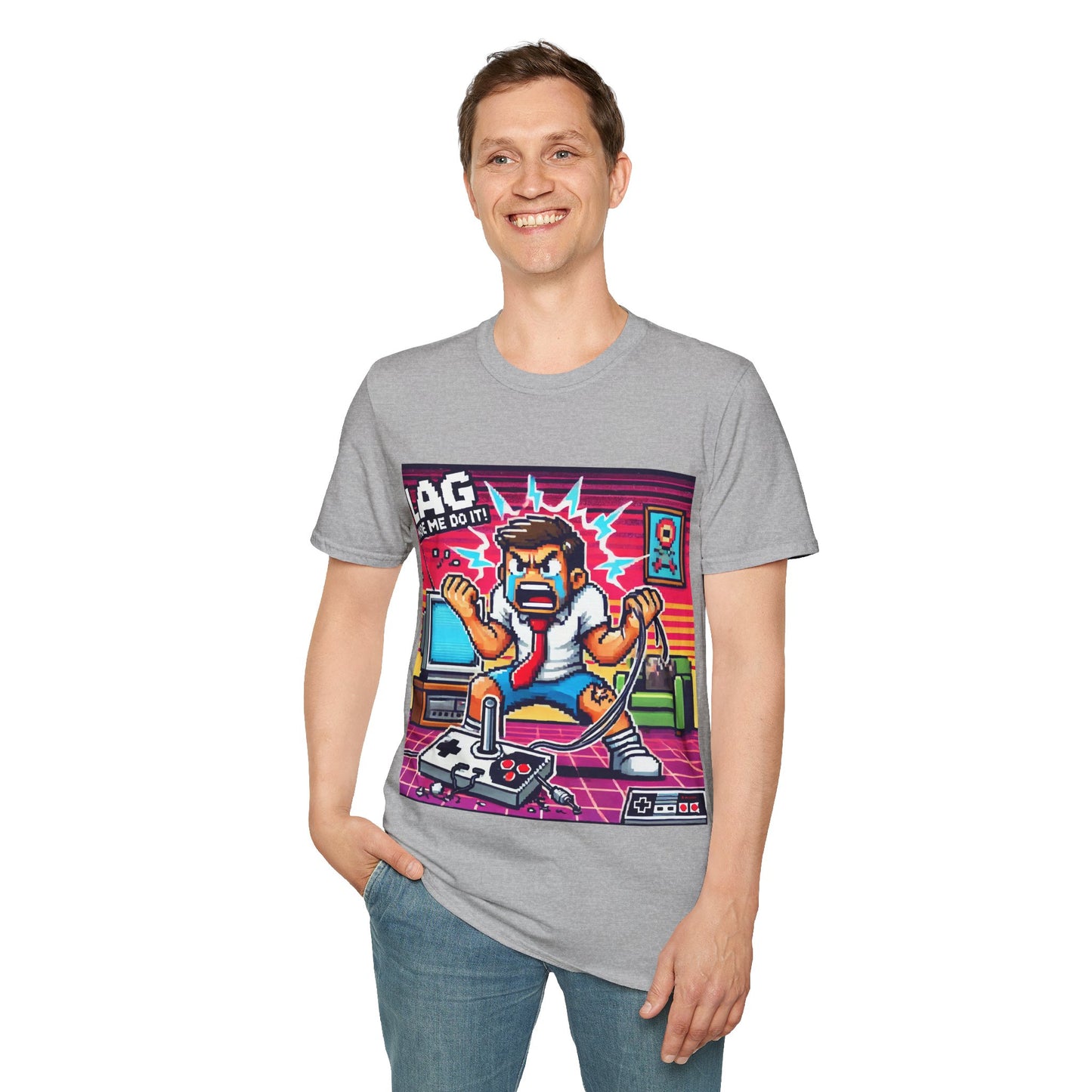 Funny Gamer Unisex Softstyle T-Shirt - 'Lag Made Me Do It' Design