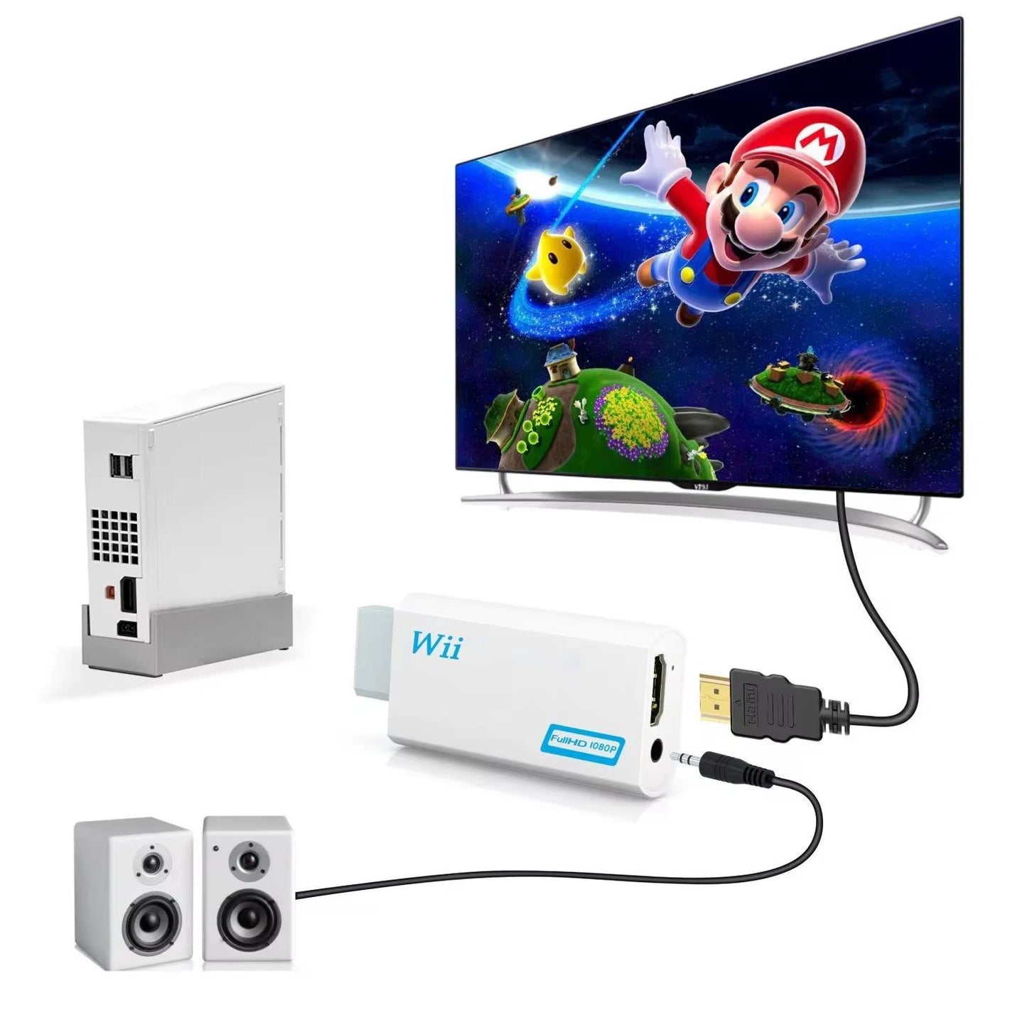Adaptador de Wii a HDMI: convertidor Full HD 1080P, audio de 3,5 mm para televisores y monitores de alta definición