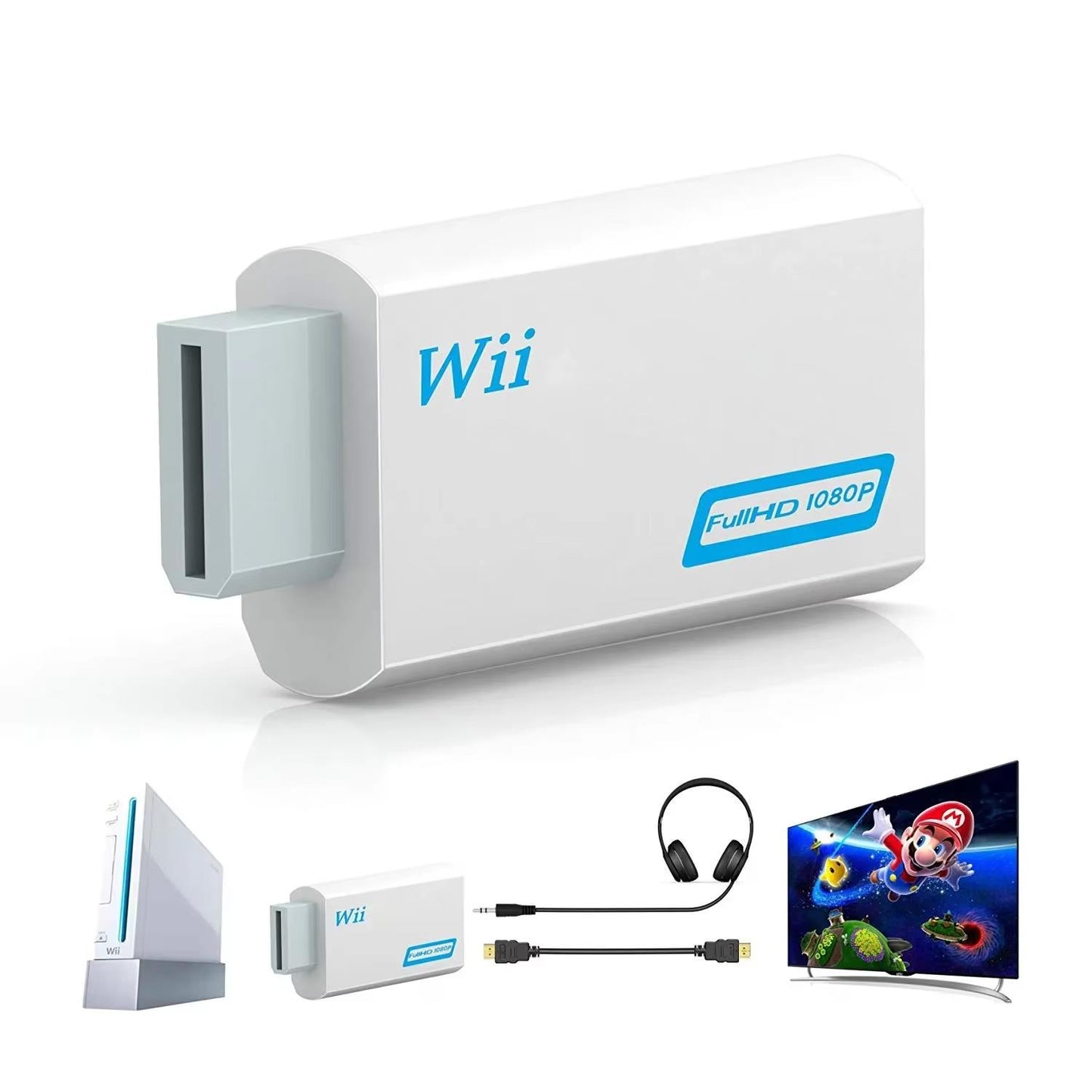 Adaptador de Wii a HDMI: convertidor Full HD 1080P, audio de 3,5 mm para televisores y monitores de alta definición