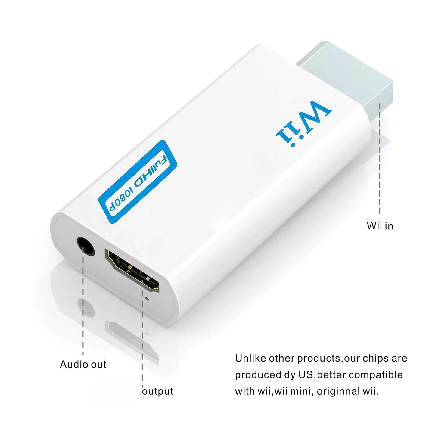 Adaptador de Wii a HDMI: convertidor Full HD 1080P, audio de 3,5 mm para televisores y monitores de alta definición