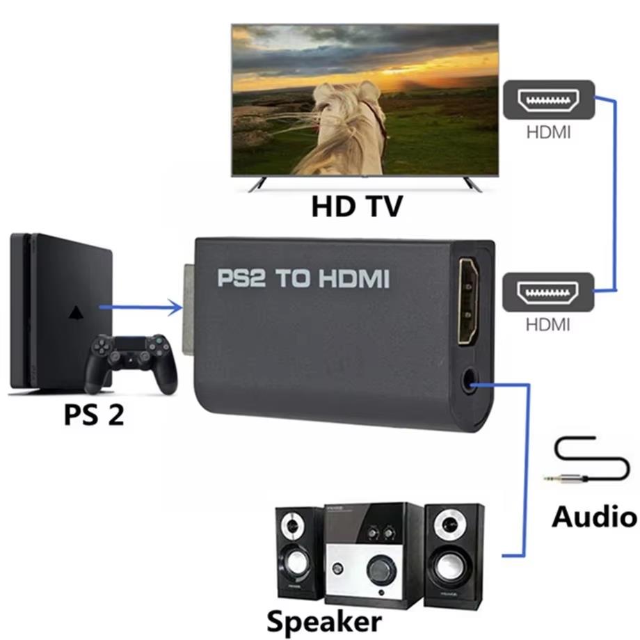 Convertidor de PS2 a HDMI: 480i/480p/576i, audio de 3,5 mm, alimentación por USB para televisores de alta definición