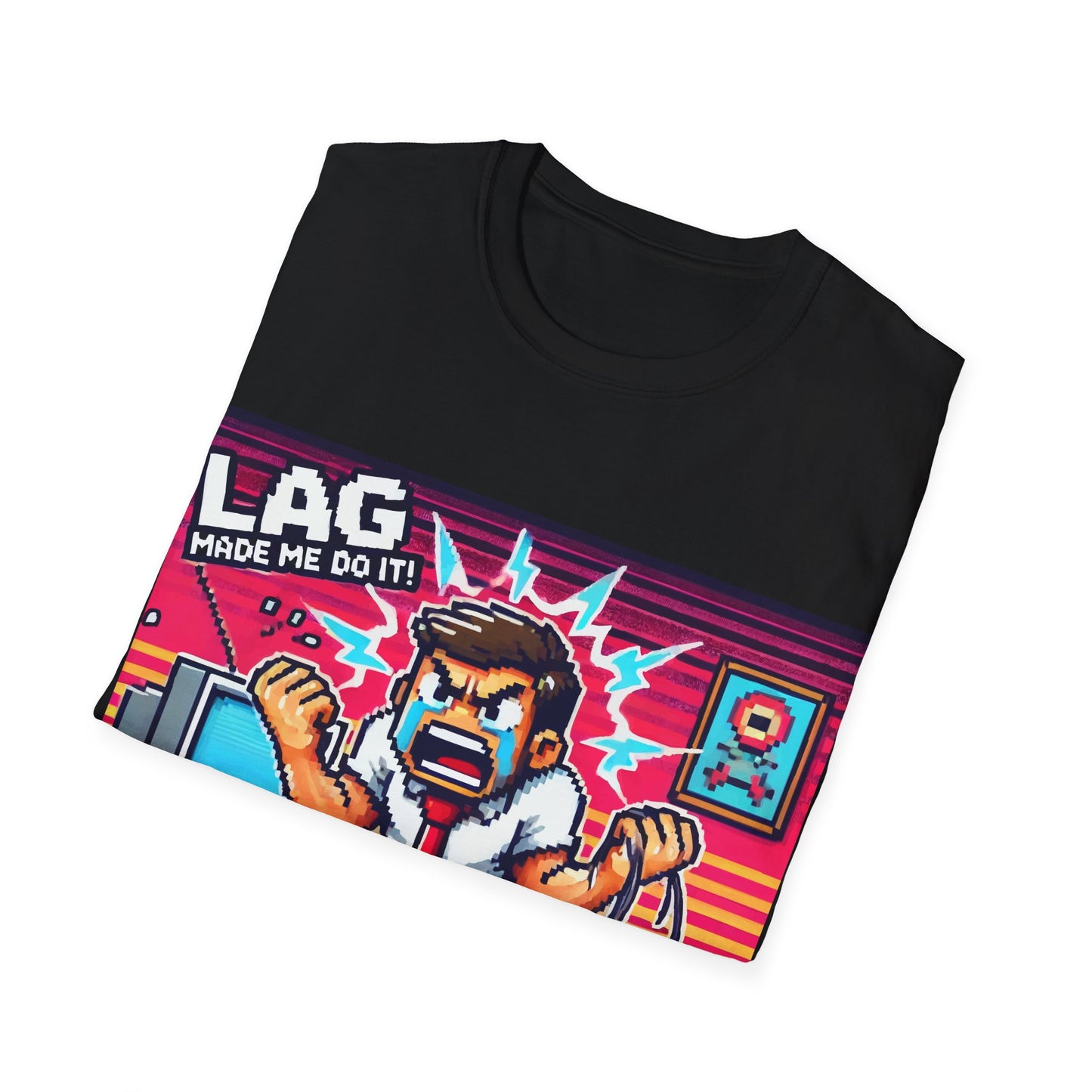 Funny Gamer Unisex Softstyle T-Shirt - 'Lag Made Me Do It' Design