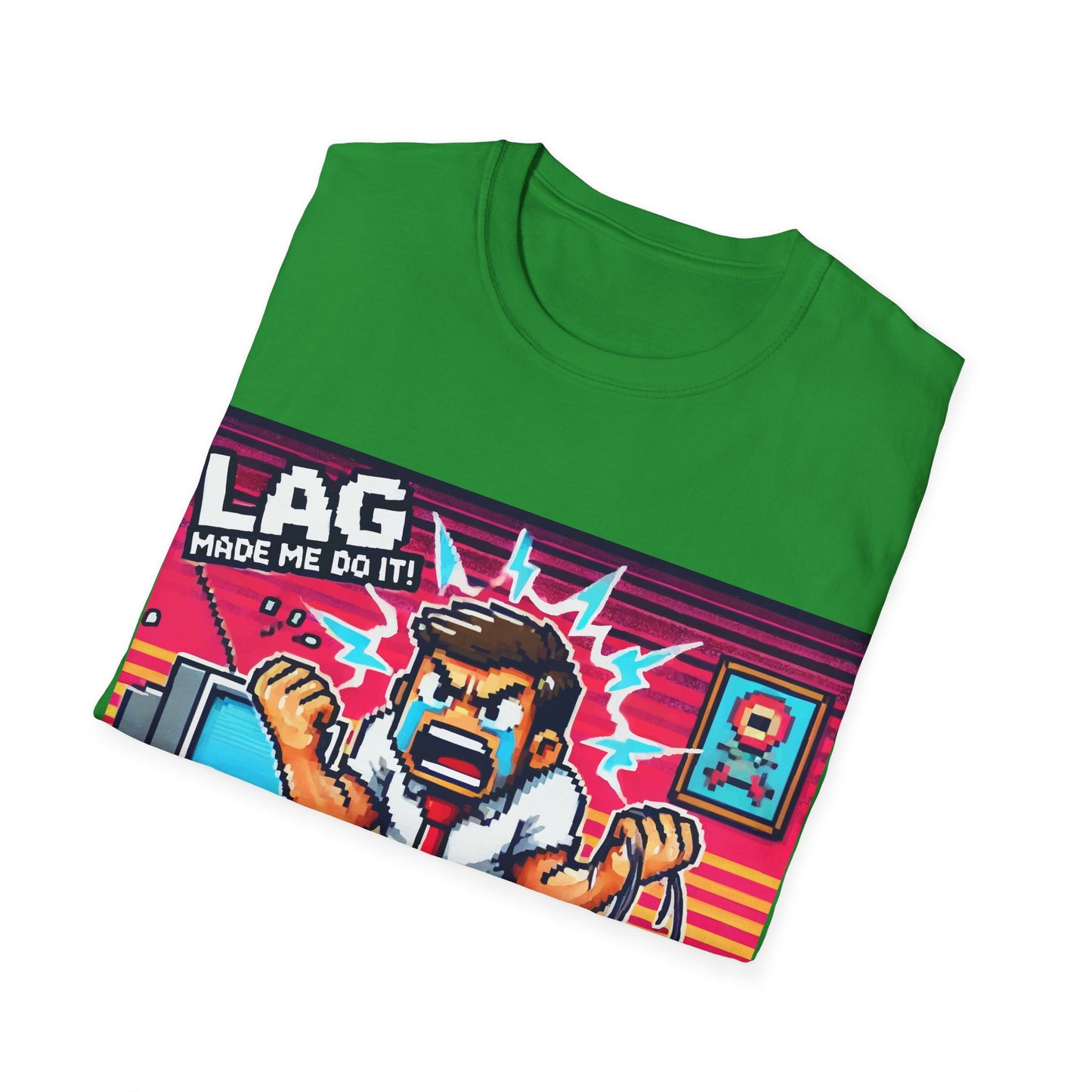 Funny Gamer Unisex Softstyle T-Shirt - 'Lag Made Me Do It' Design