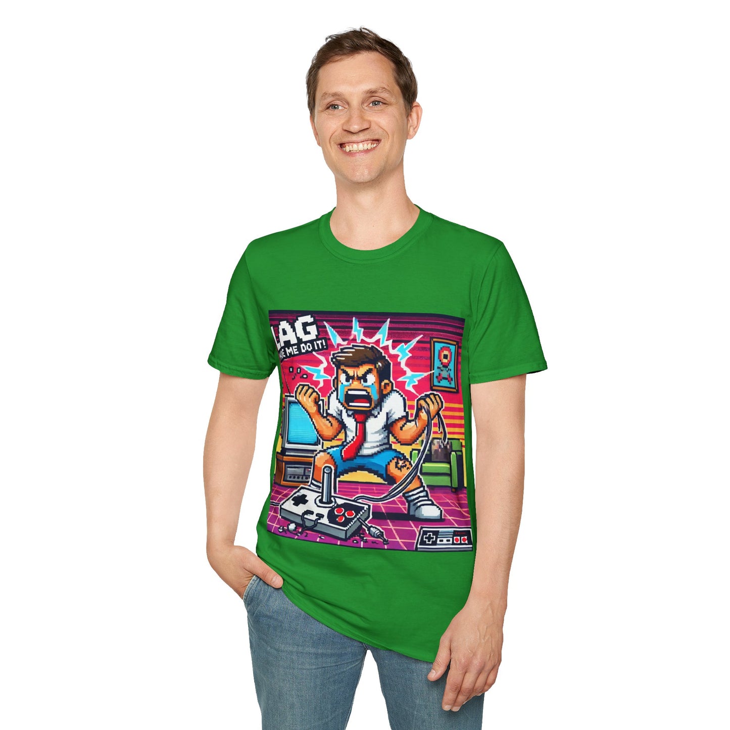 Funny Gamer Unisex Softstyle T-Shirt - 'Lag Made Me Do It' Design